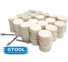 Набор кругов войлочных GTOOL d22/25*6мм, 0,4г/см3, уп-ка 100шт с зажимными оправками