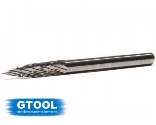 Борфреза GTOOL форма G парабола с заостренной головкой, диаметр головки 3мм